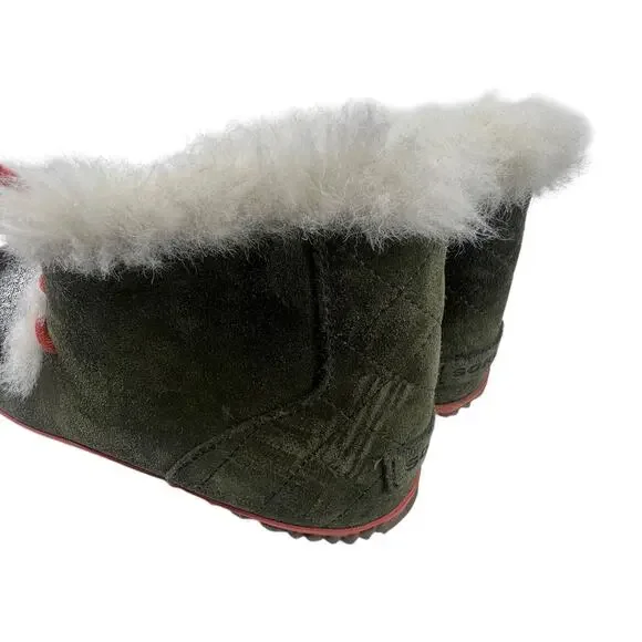 Sorel Out N About Moccasin Slipper Boots Size 8.5 Gray Green Suede Faux Fur - Picture 4 of 7